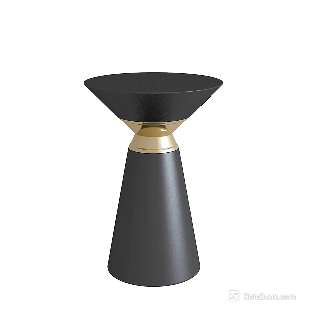Modern Black Side Table With Gold Accent And Sleek Conical Design For Living Room 3d model 