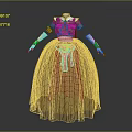 Elegant Yellow Patterned Long Dress With Black Bodice And Short Sleeves