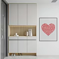 Modern Minimalist Entryway Hallway With White Cabinets Light Strip And Red Heart Shaped Decorative Painting