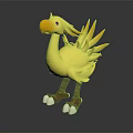 Yellow Fantasy Creature 3D Character Design With Feathers Beak Purple Eyes And Legs