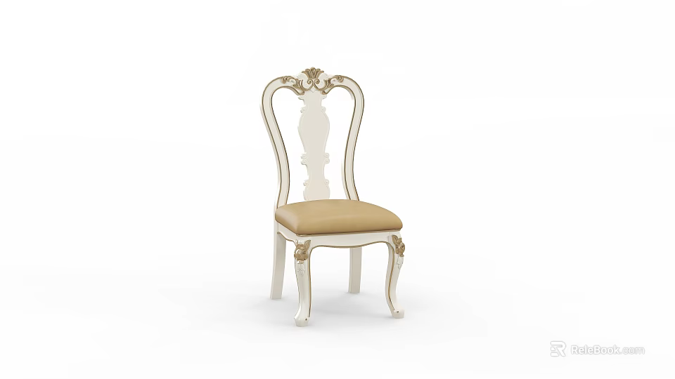 Classic European Style Dining Chair With Carved Backrest Beige Seat Cushion And Gold Accents 3d model 