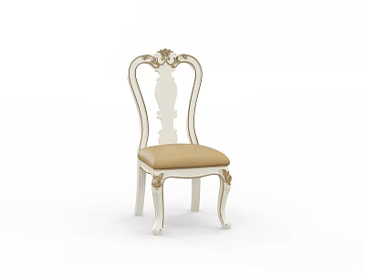 Classic European Style Dining Chair With Carved Backrest Beige Seat Cushion And Gold Accents 3d model