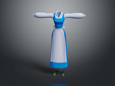 Blue And White Apron Style Dress With Vest Top And Long Skirt Design 3d model