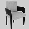 Modern Single Chair with Beige Fabric Upholstery and Black Wooden Arms