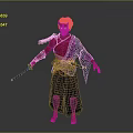 Man With Red Skin And White Hair In Dark Kimono Holding Sword And Purple Sash