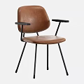 Modern Brown Leather Dining Chair With Black Metal Legs And Armrests