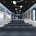 Modern Industrial New City Exhibition Hall With Marble Counters And Display Panels
