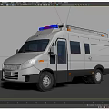 Ambulance Utility Vehicle With White Body Blue Red Emergency Lights And Medical Equipment