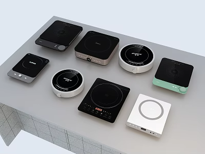 Different Styles Of Kitchen Induction Cooktops With Various Colors And Designs 3d model