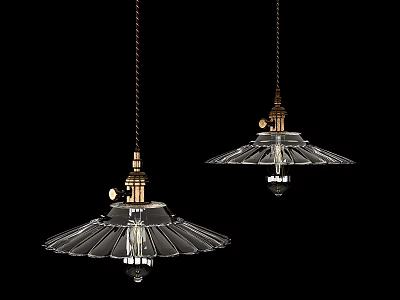 Pair of Vintage Glass Chandeliers With Brass Base Hanging In Modern Interior 3d model