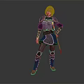 Warrior Woman In Dark Armor Standing With Sword And Mythical Creature