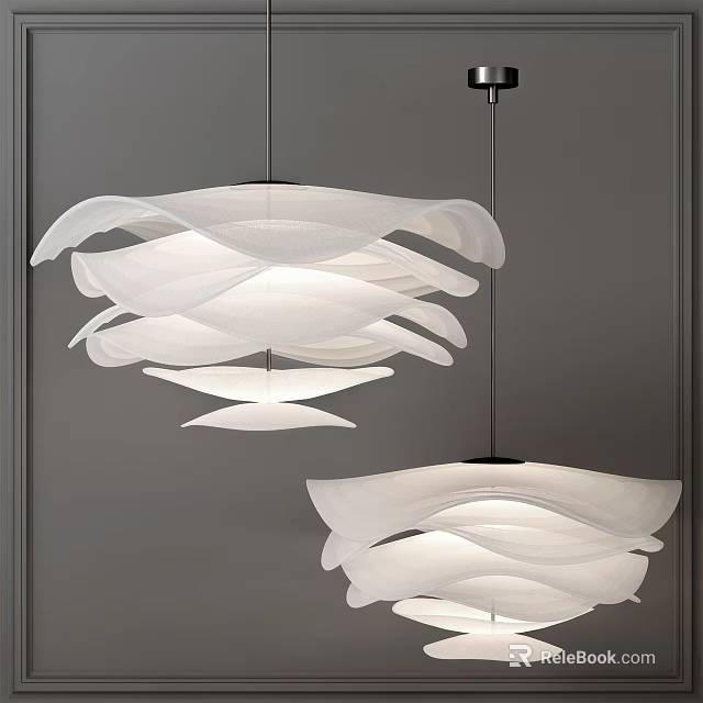 Modern White Wavy Layered Pendant Lights Hanging In Contemporary Interior Design 3d model 