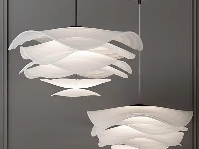 Modern White Wavy Layered Pendant Lights Hanging In Contemporary Interior Design 3d model