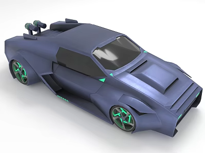 Futuristic Blue Sports Car Unique Design With Green Wheels And Sleek Body 3d model