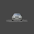Shiny Classic White Sedan Featuring Black Stripes On Gray Stone Pavement