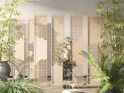 New Chinese-style screen partition 3d model