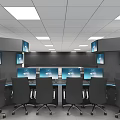 Modern Monitoring Room With Multiple Monitor Screens Workstations And Ceiling Lights