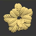 Golden Plant Leaves Forming Flower Shaped Decorative Ornament With Shiny Surface