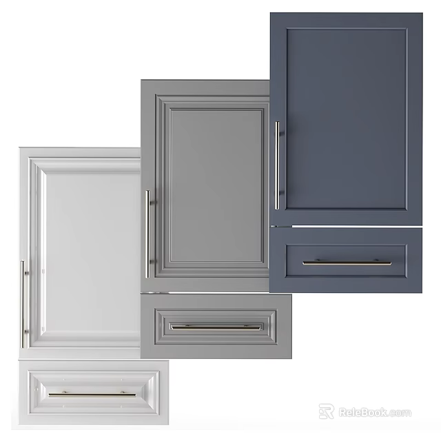 Decorative Ornament Set With White Gray Navy Cabinet Doors Metal Handles And Drawer Design 3d model 