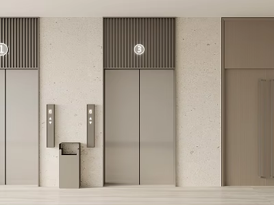 Modern Elevator Lobby Interior With Silver Doors Control Panels And Trash Bin 3d model