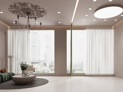 Elegant Wedding Dress Store Interior With Chandelier And Large Windows 3d model