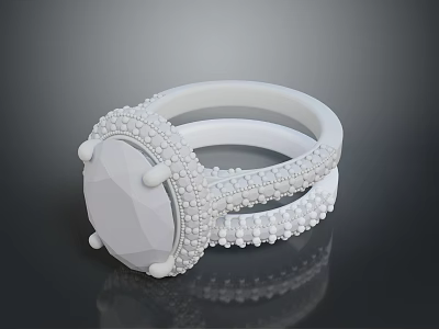 Elegant White Decorative Ring With Round Center Stone And Beaded Design 3d model