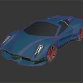 Blue Modern Sports Car With Sleek Body Unique Front Face And Red Rim Wheels