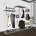 Modern Clothes Racks with Hanging Clothes Bags and Shoes in Minimalist Bedroom Storage Setup