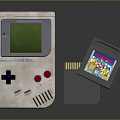 Portable Vintage Handheld Game Console with Classic Design and Game Cartridge