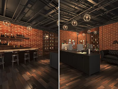 Stylish Beauty and Hair Salon Interior With Brick Walls Pendant Lights Workstations and Product Shelves 3d model