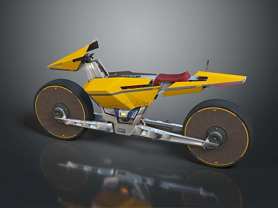 Futuristic Yellow Motorcycle with Red Seat Large Wheels and Concept Design Styling 3d model