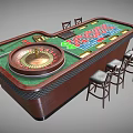 Luxury Casino Entertainment Table With Roulette Wheel Green Felt Surface And Bar Stools