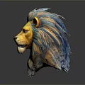 Unique Lion Head Sculpture Artwork With Blue And Yellow Mane Details 3d model