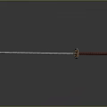 Katana Weapon With Long Slender Blade Red Striped Handle And Golden Accents On Dark Background