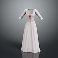 Elegant White Long Dress With Three Quarter Sleeves Square Neckline And Red Bow Decoration