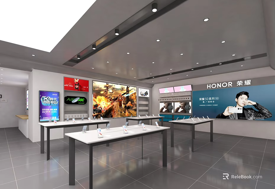 Honor Retail Store Interior With Display Counters And Mobile Phones On Show 3d model 