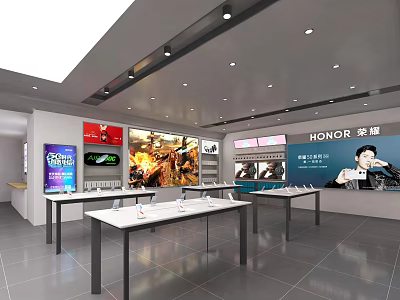 Honor Retail Store Interior With Display Counters And Mobile Phones On Show 3d model