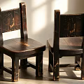 Vintage Worn Old Wooden Chairs With Natural Texture In Sunlit Room