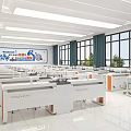 Modern Laboratory Interior With Bright Ceiling Lights And Arranged Desks 3d model