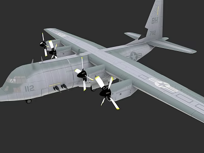 Gray Military Transport Aircraft With Four Propellers Serial 112 And 61H 3d model