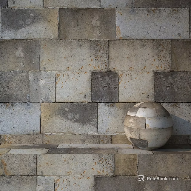 Stone Pieced Spherical Component With Rusty Weathered Texture On Mosaic Stone Wall 3d model