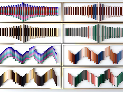 Modern Colorful Wall Decor With Geometric Wooden Strip Patterns And Various Arrangements 3d model