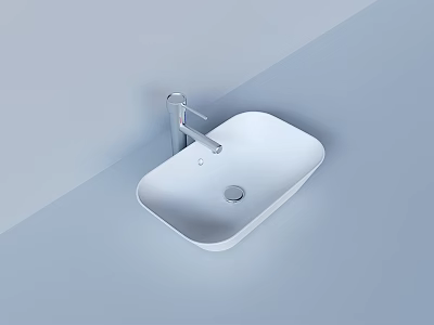 White Square Washbasin with Silver Faucet on Light Colored Wall and Countertop 3d model