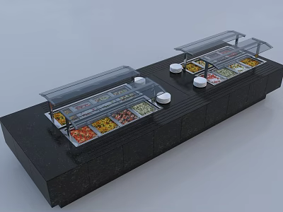 Food Display Storage Cabinet with Transparent Lids Multiple Food Compartments Black Countertop and Lower Cabinets 3d model