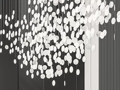 Stylish White Circular Pendant Lights Against Black And White Vertical Striped Backdrop 3d model