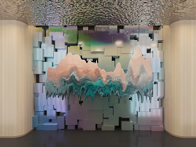 Metallic Decorative Background Wall With Colorful Squares And Mountain Shaped Gradient Design 3d model