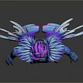Fantasy Character With Purple Hair And Blue Feathered Costume