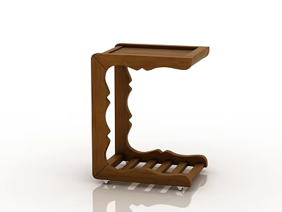 Wooden Side Table With Carved Design And Tray Top For Living Room Decor 3d model