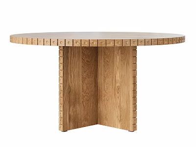 Stylish Round Wooden Dining Table With Detailed Carved Legs And Natural Wood Finish 3d model