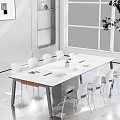 Modern White Conference Table With White Chairs Green Plant Office Supplies Bright Room Blinds